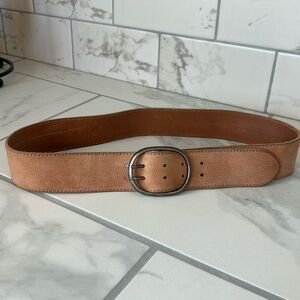 Eddie Bauer Brown Leather Belt with Distressed Silver Buckle